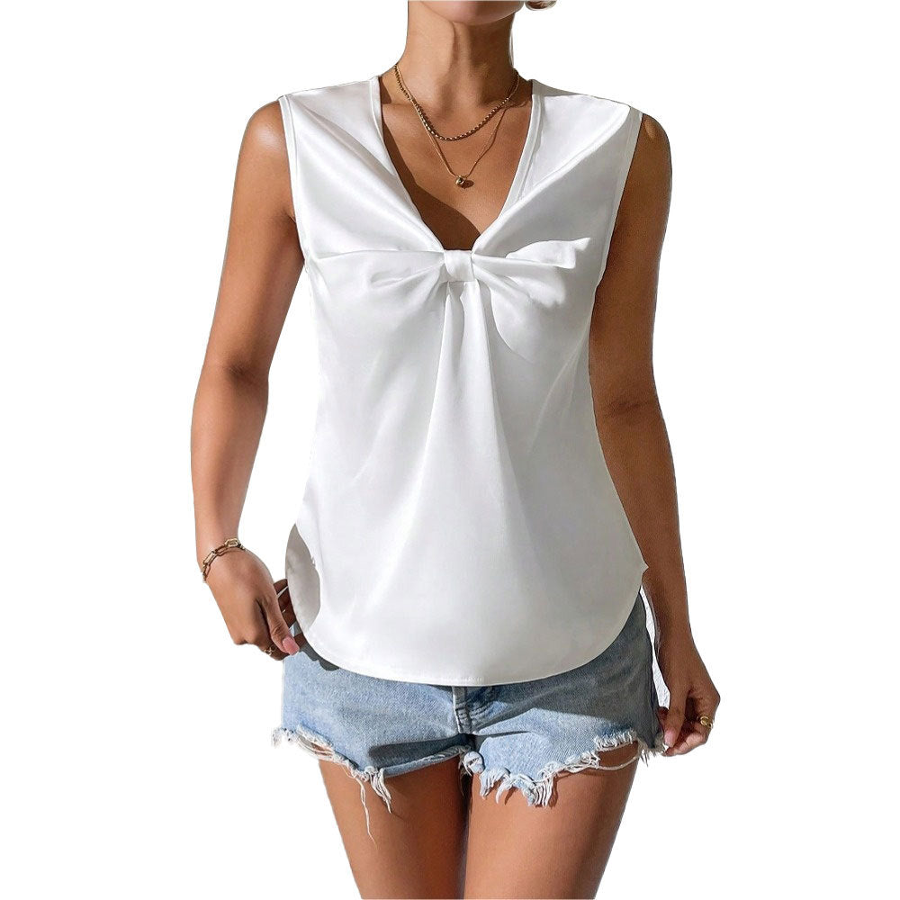 Women's top with chic knot detail and elegant V-neck, size