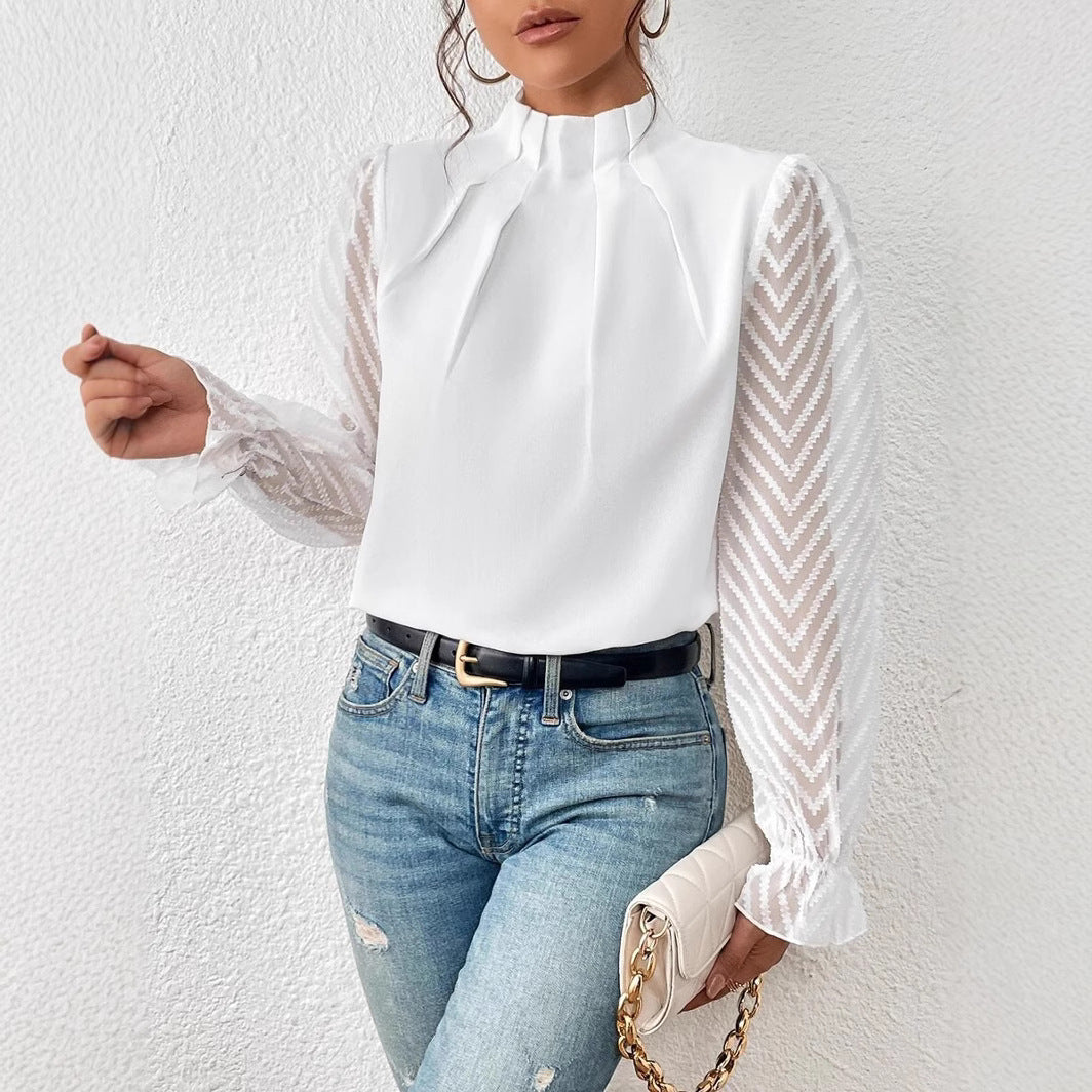 Damen Bluse mit modernen transparenter Ärmel GR