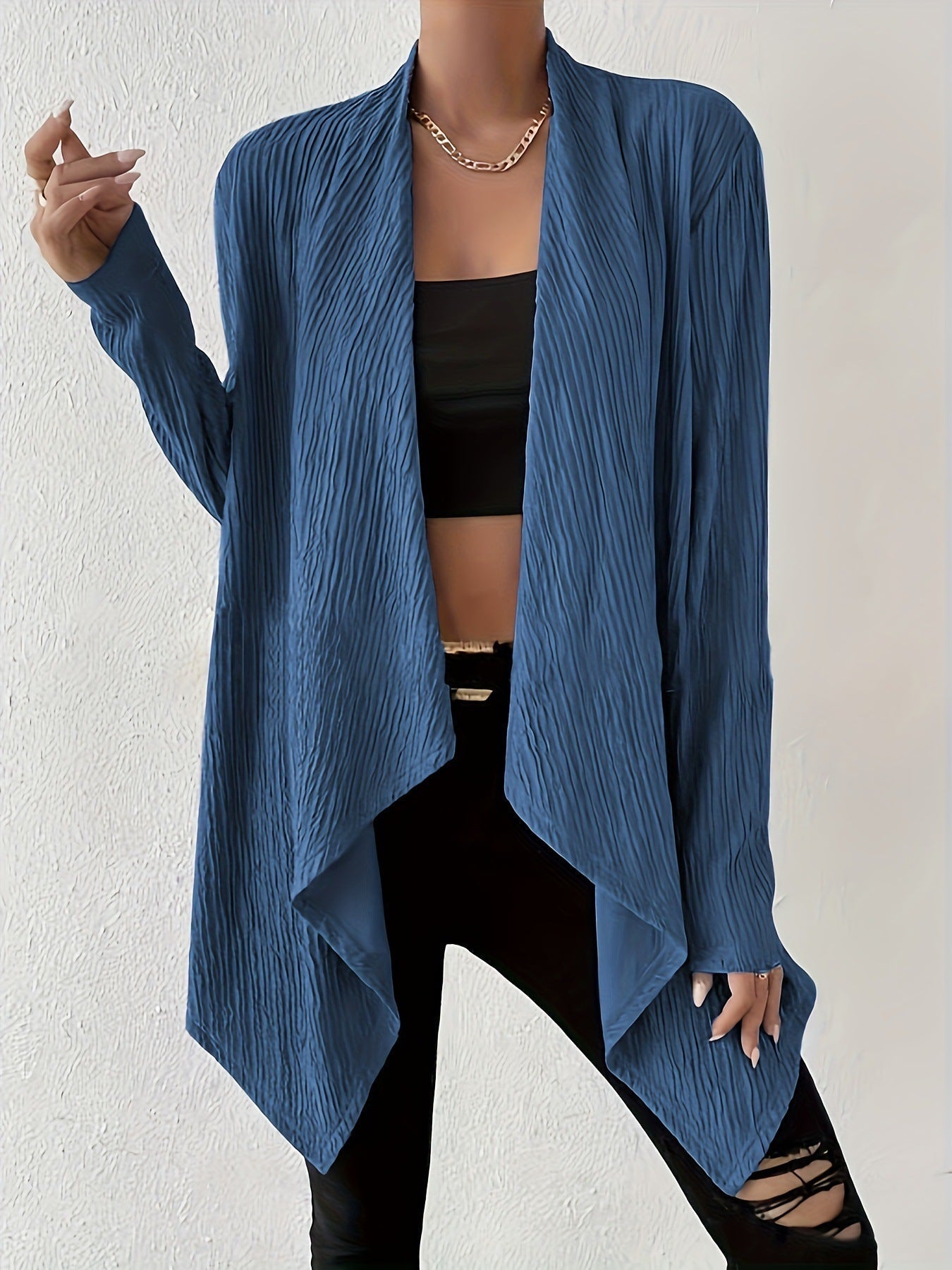 Women's draped long jacket made of breathable material with a modern cut, size S