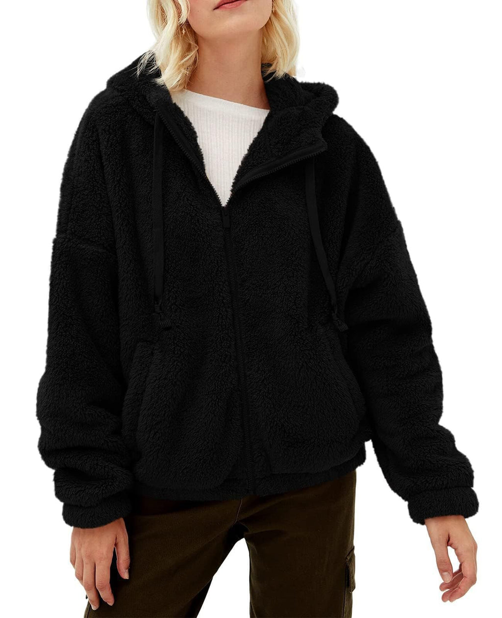 Women's fleece jacket with cozy lining and practical hood design, size S