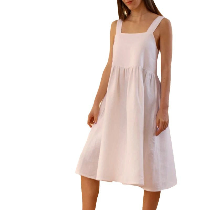 Women's summer dress with low back and button details, size