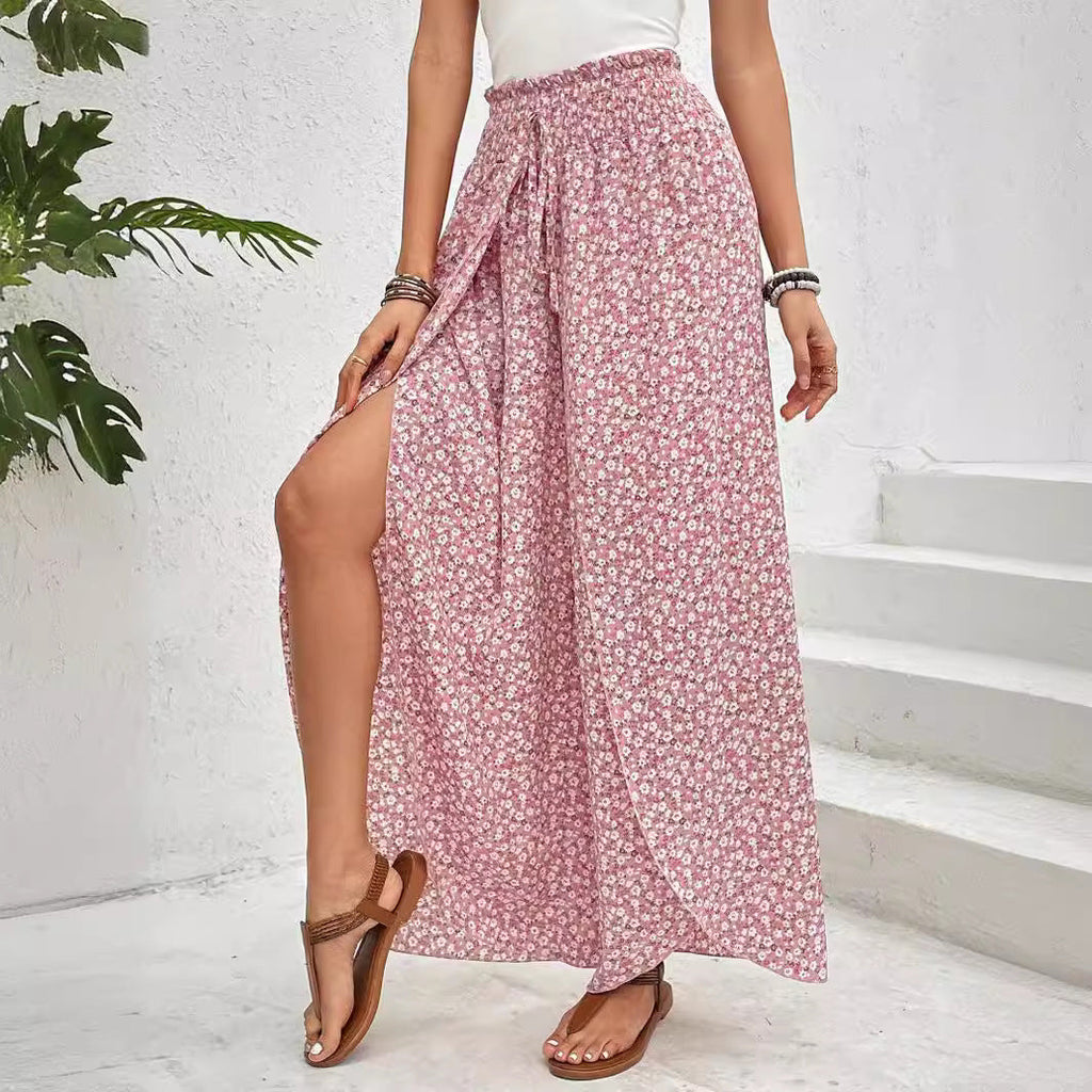 Damen weite Sommerhose mit elastischem Bund und floralem Design GR