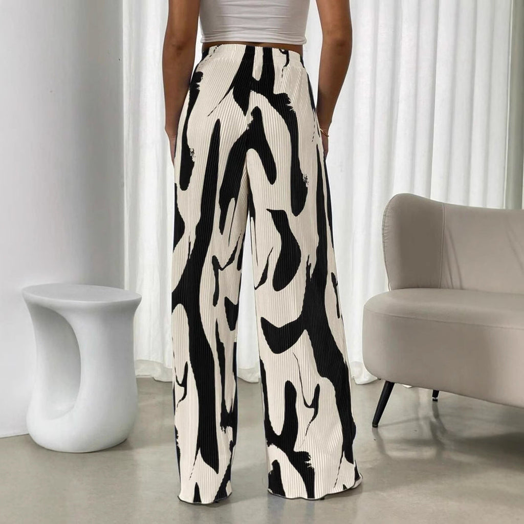 Damen weite Plisseehose mit elastischem Bund und modischem Muster GR
