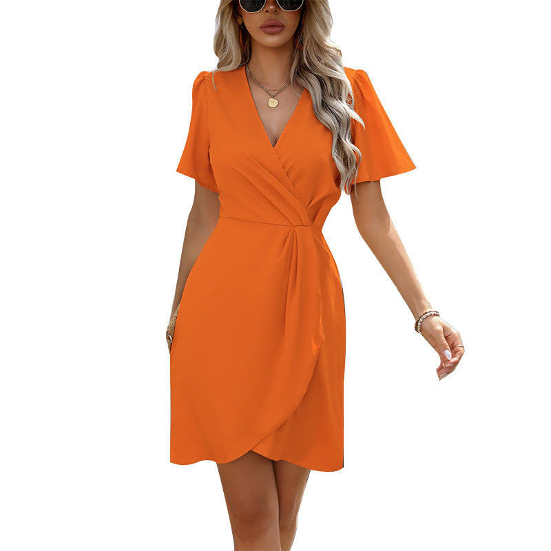GR | Taillienverstellbares Ein-Schritt Rock Kurzarm Polyester Kleid