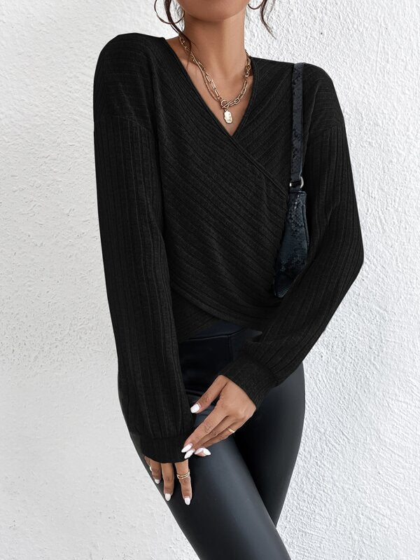 GR | V-Ausschnitt-Crossover-Pullover Für Mühelosen Stil Für Frauen