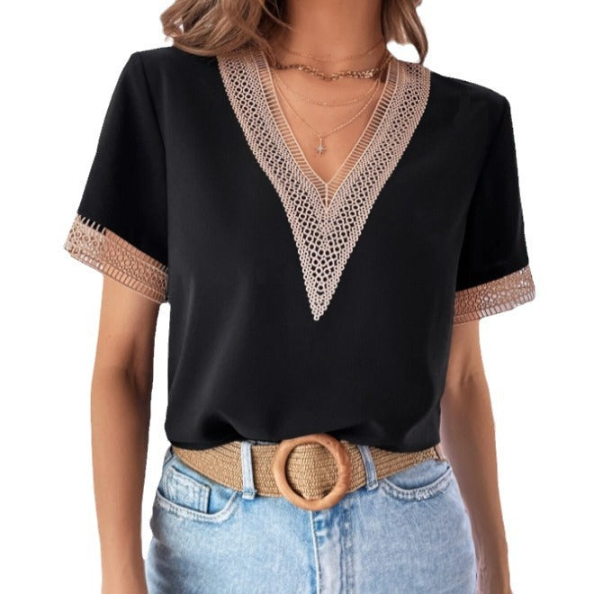 Damen Bluse mit filetartigen Verzierungen GR