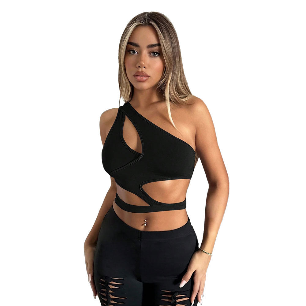Women's asymmetrical crop top with cut-out details and elegant design, size GR