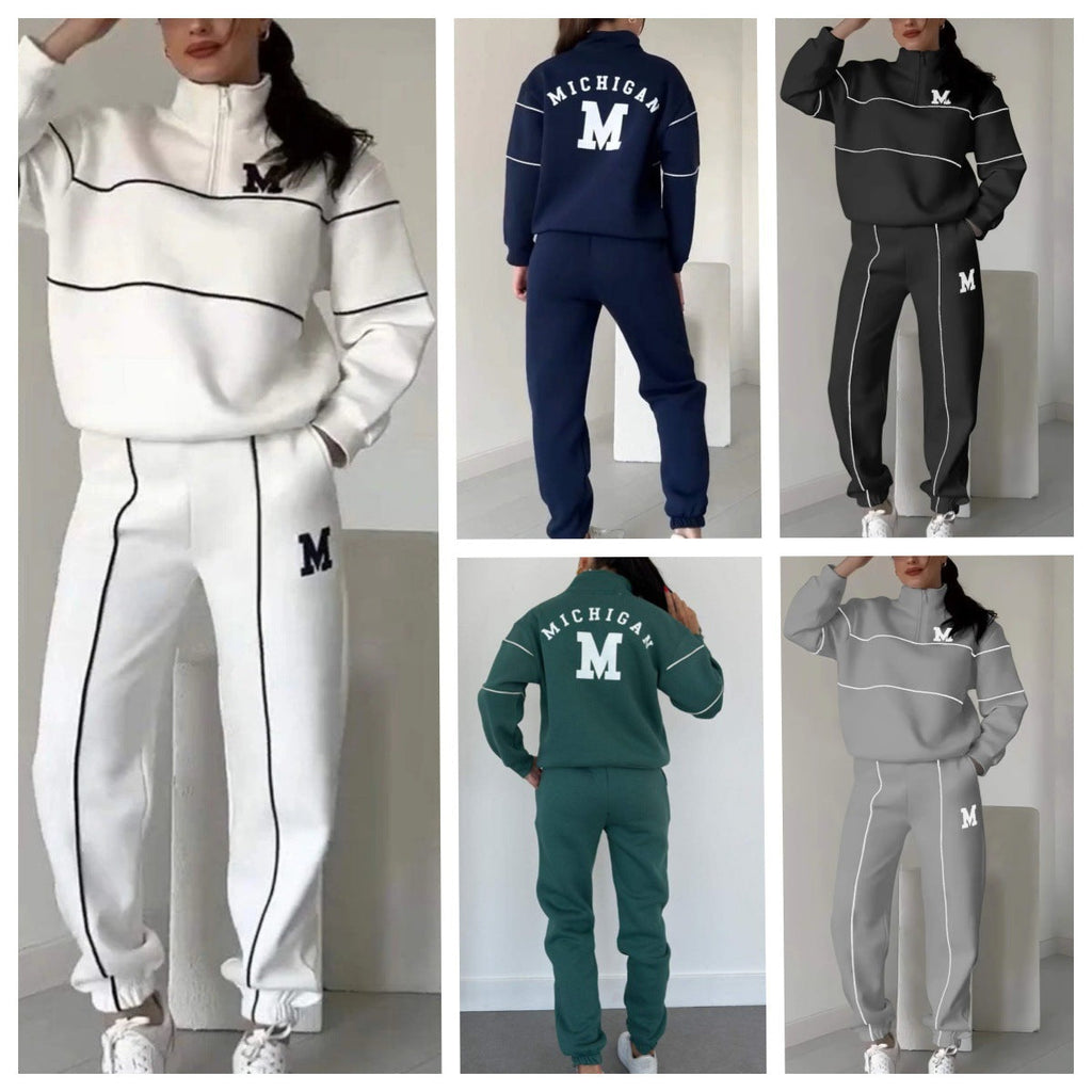 Damen sportliches Fleece-Anzugset mit Stehkragen und praktischen Taschen GR