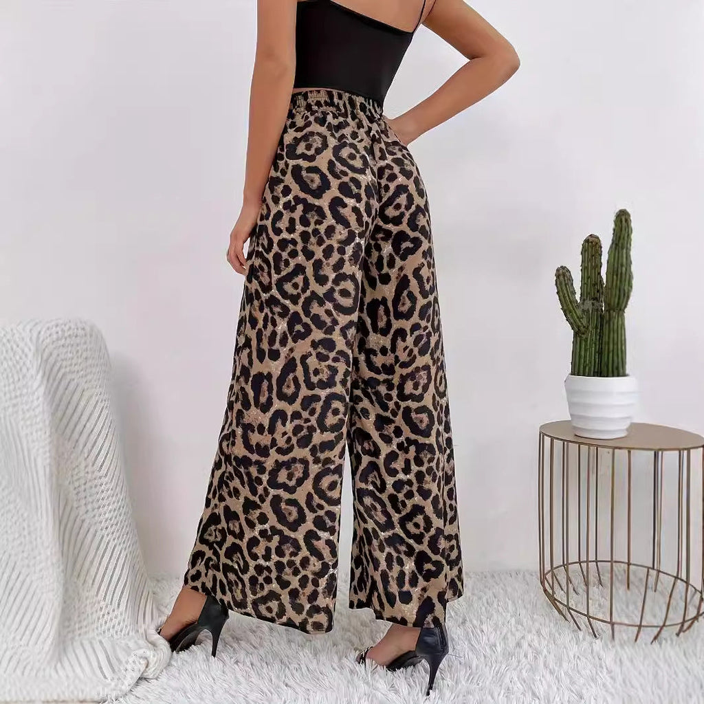 Damen Weite Leopard-Hosen aus fließendem Material mit elastischem Bund GR