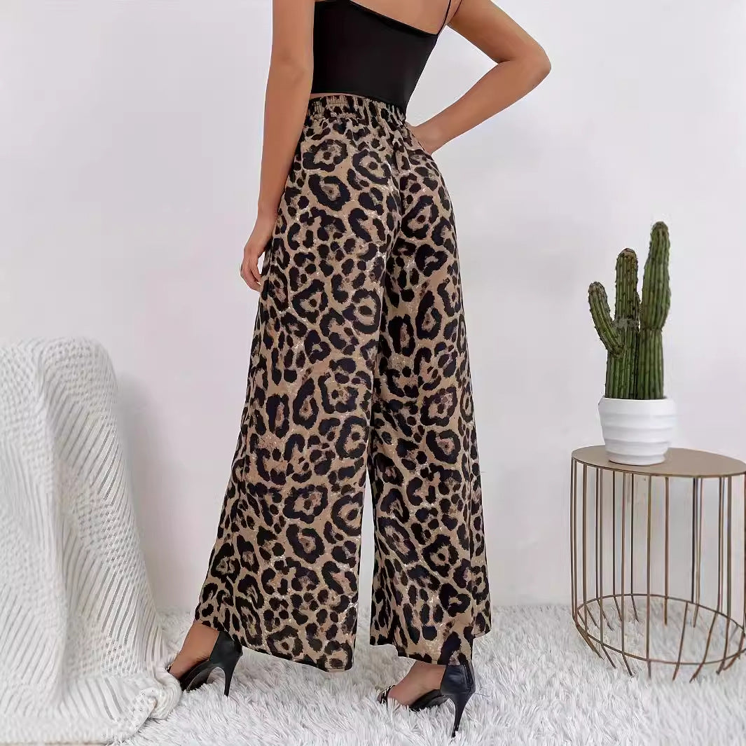 Damen Weite Leopard-Hosen aus fließendem Material mit elastischem Bund GR
