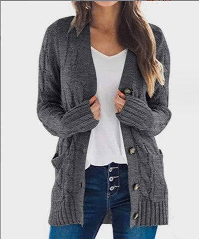 GR | Stylish Plus-Size Mid-Length Cardigan Sweater 