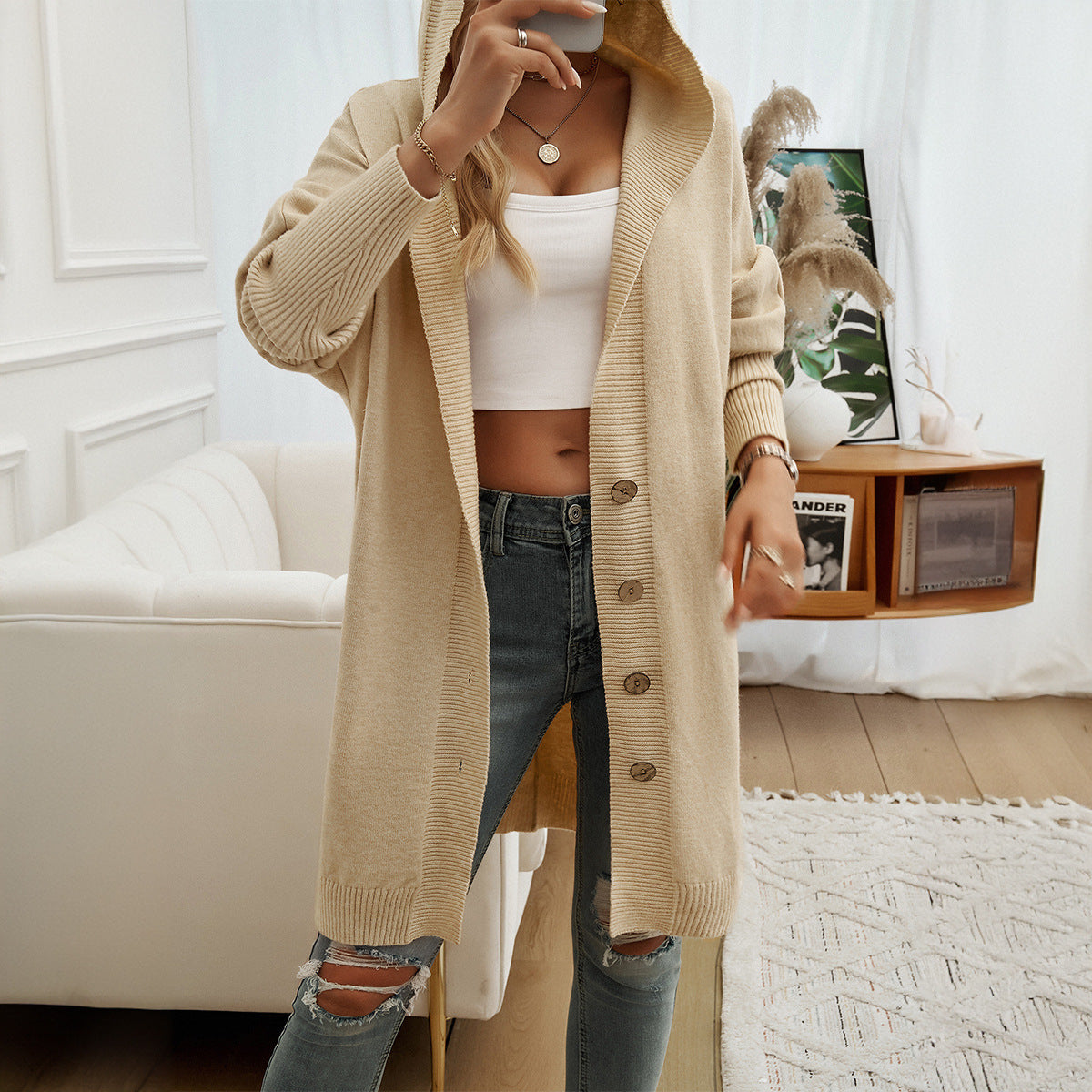 Damen Hoodie-Kardigan mit Knopfdetail und lässigem Schnitt GR