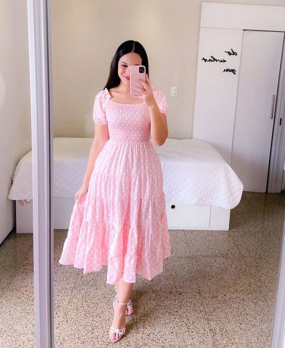 GR | Mode Kurzärmelig Bedruckt Ausgestelltes Midi Kleid