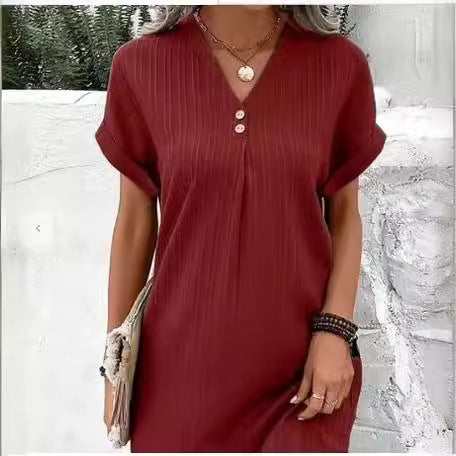 Damen Kurzarm Kleid mit Knopfleiste und feinem Längsstreifenmuster GR