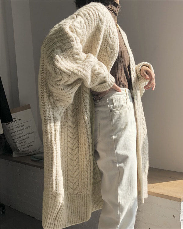 GR Retro einfach verdickt lose verdrehte lange Strickjacke
