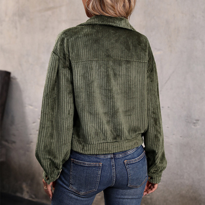 Women's cardigan in a casual corduroy look with decorative buttons and two chest pockets, size S