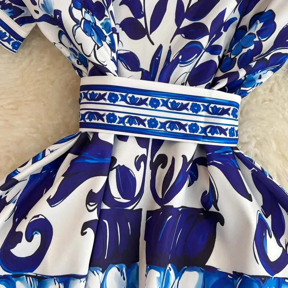 Damen Hemdkleid mit floralem Druck und taillierbarem Bindegürtel GR