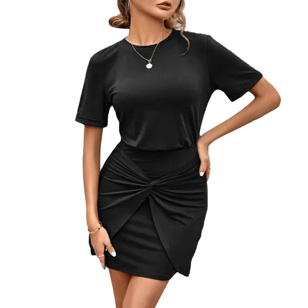 Women's wrap dress with elasticated waistband and fashionable twist design, size S