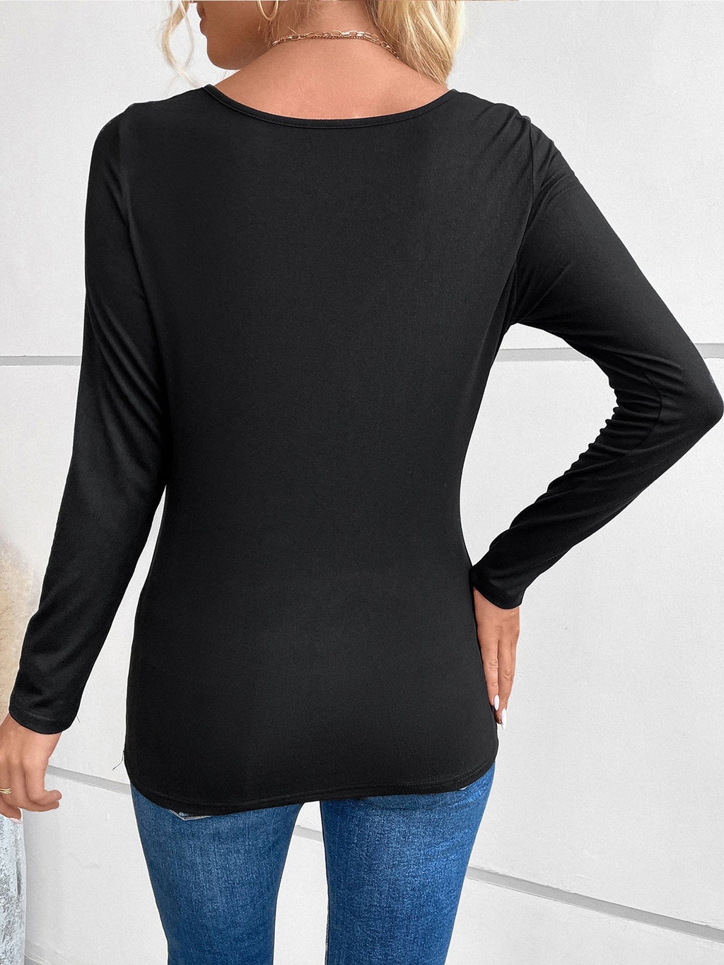 GR | Rhinestone-studded fake two-piece long-sleeved shirt