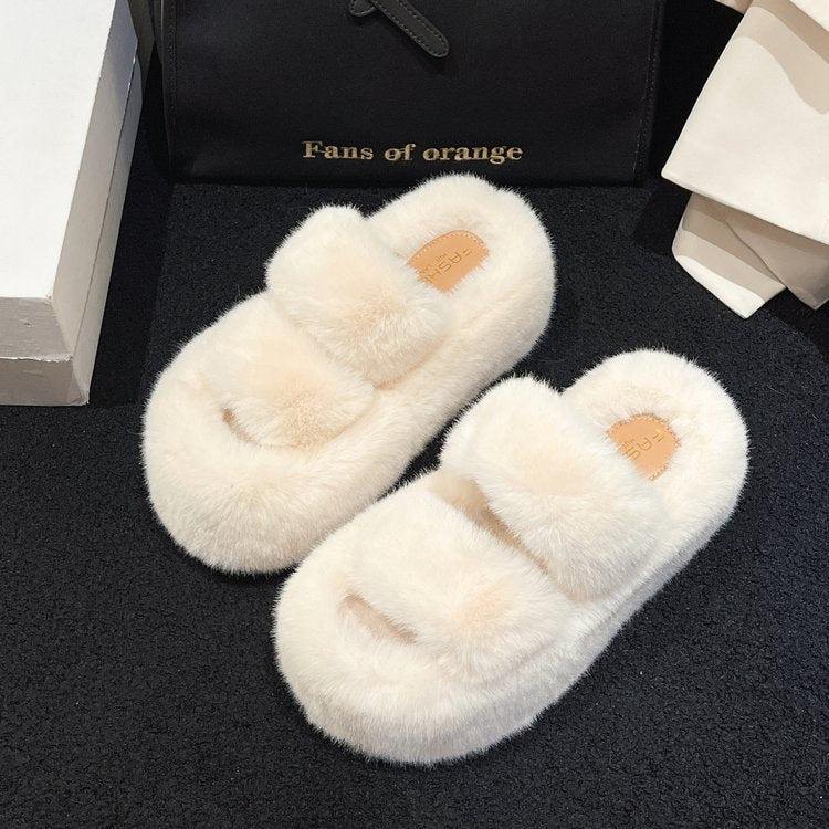 Women's fluffy slippers with comfortable padding and soft upper material, size S