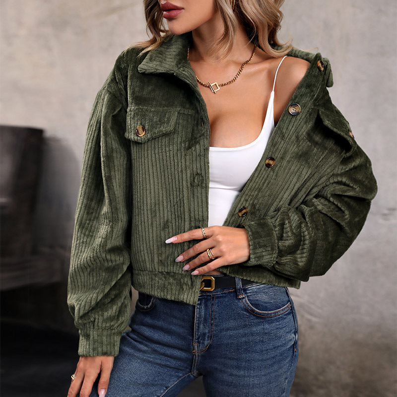 Women's cardigan in a casual corduroy look with decorative buttons and two chest pockets, size S