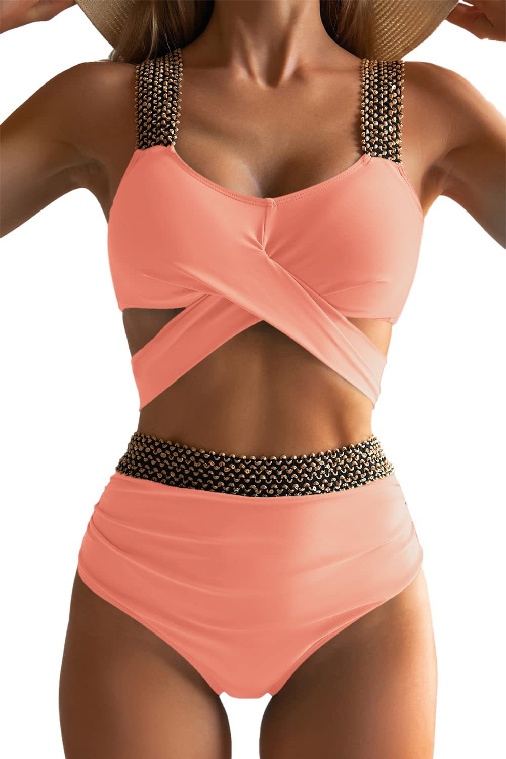Women's high-cut bikini with fashionable wrap top and glamorous accents, size GR