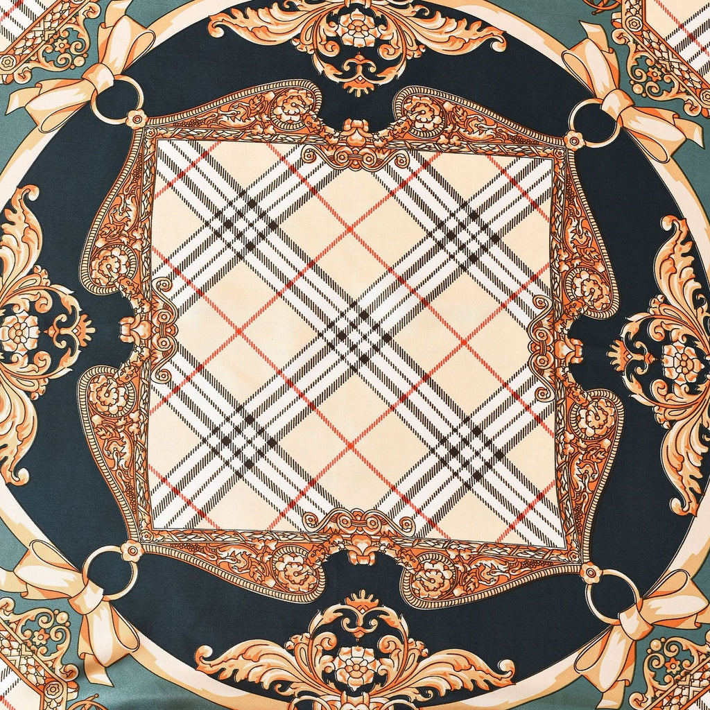 Women's silk scarf with an artistic baroque pattern and luxurious sheen, size S