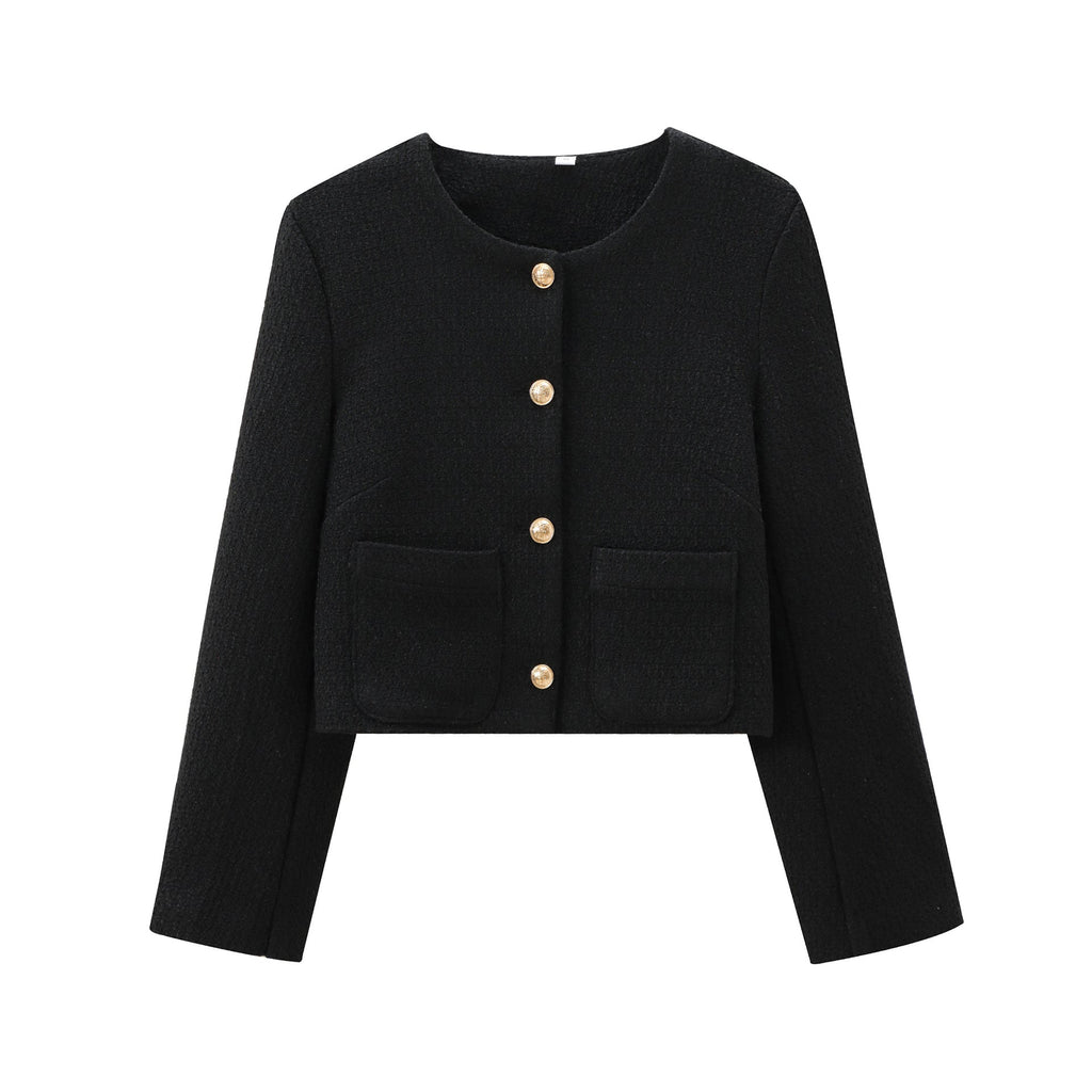 Women's short designer jacket with textured fabric, size S
