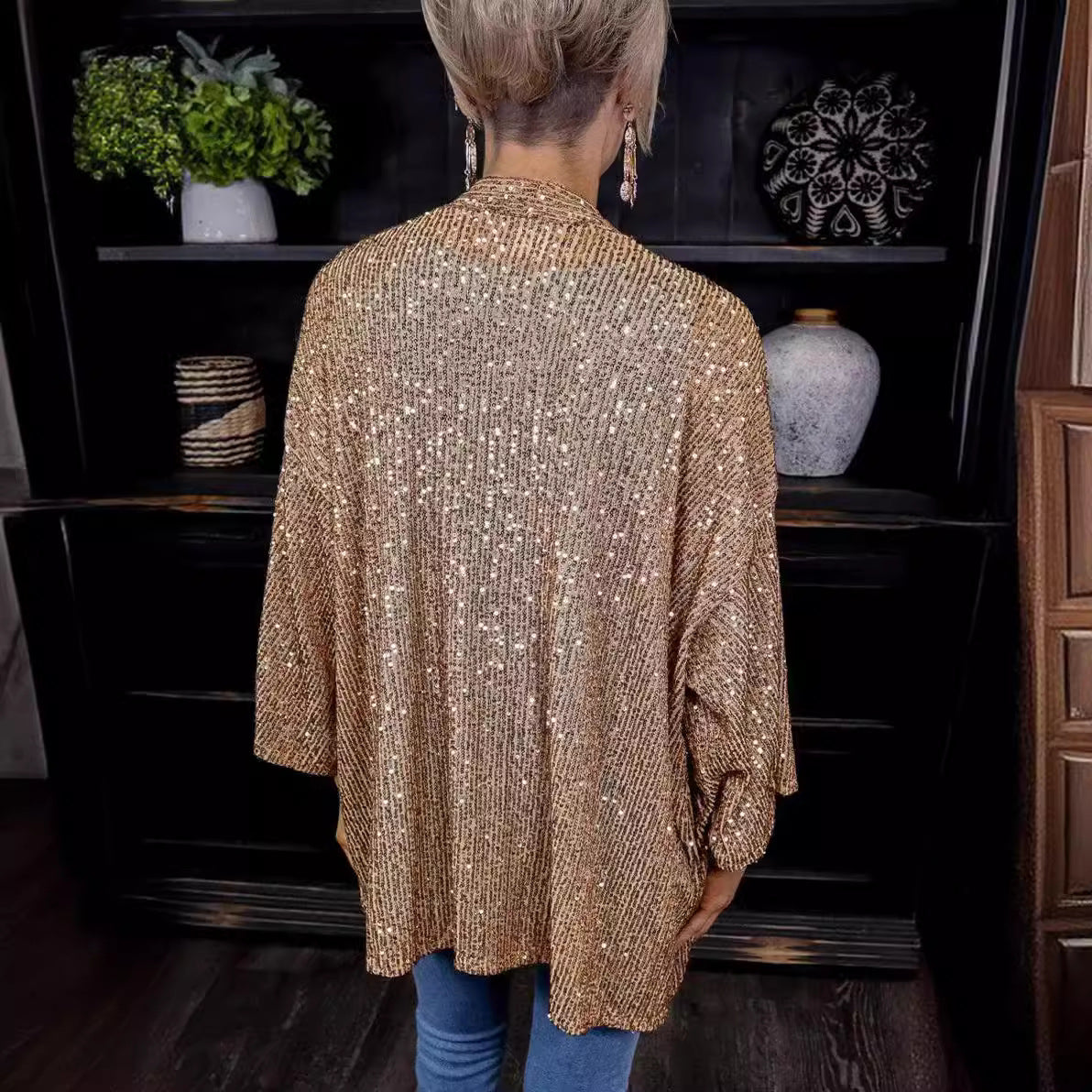 Damen lässiger Cardigan mit offenen Front und fließender Passform GR