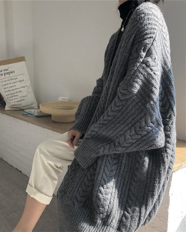 GR Retro einfach verdickt lose verdrehte lange Strickjacke