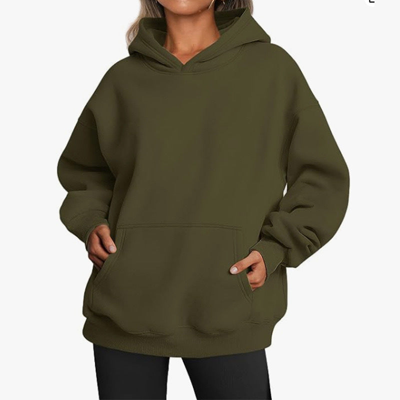 Damen oversized Kapuzenpullover aus weichem Baumwollmix mit praktischen Taschen GR