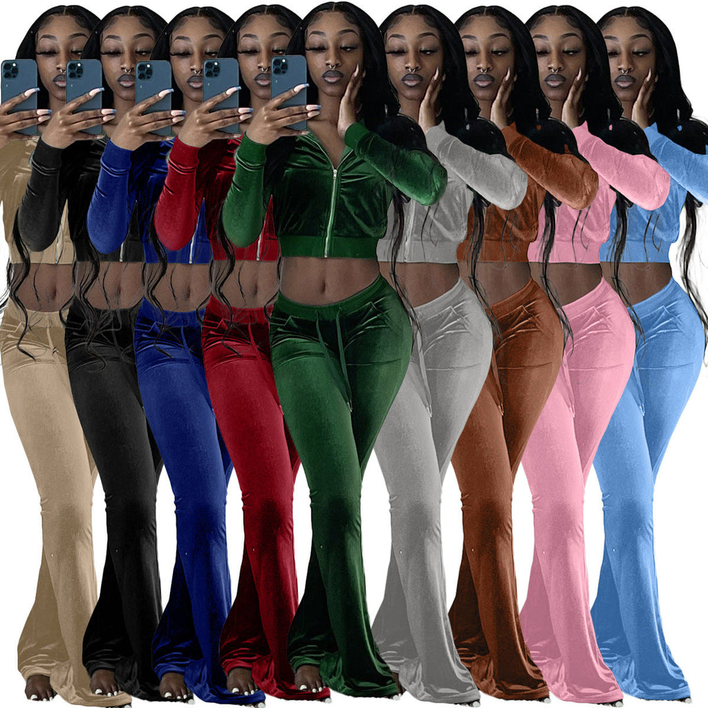 Damen Velours Tracksuit mit Zip-Front und weit geschnittener Hose GR