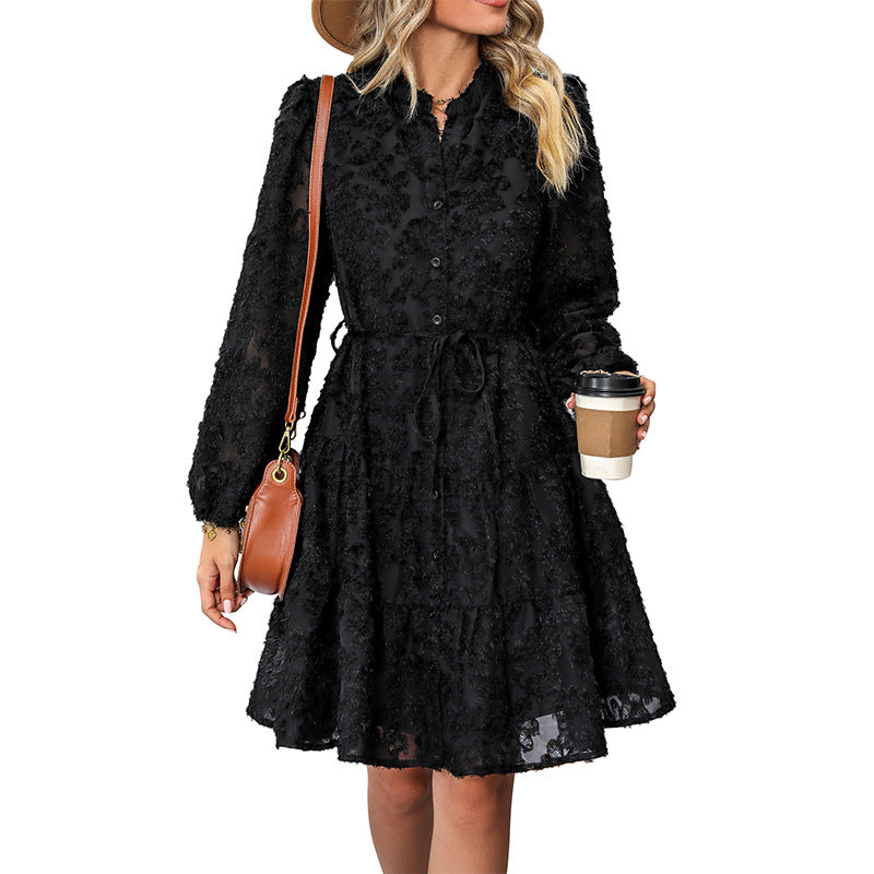 Women's blouse dress with high neckline and playful design, size GR