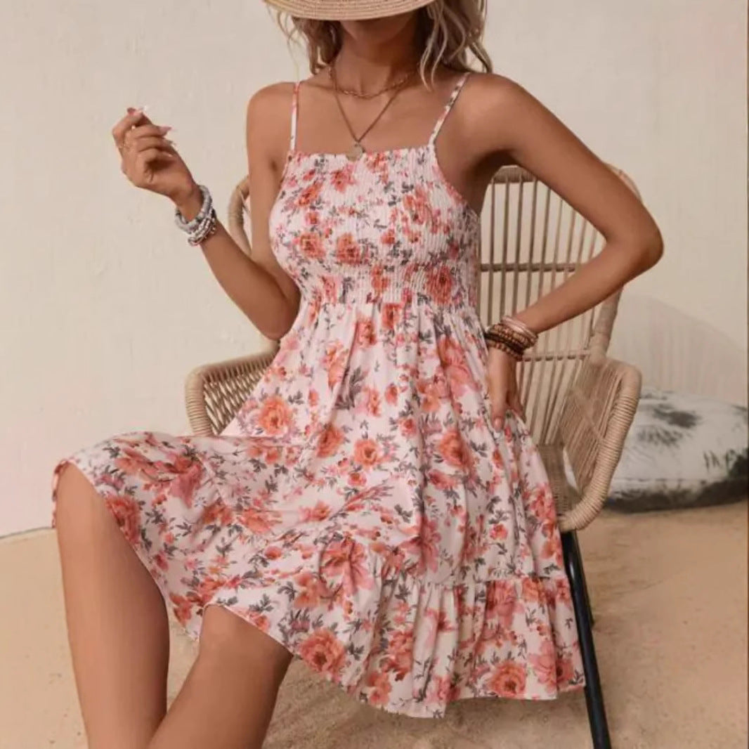 Women's floral dress with elasticated top and gathered skirt, size