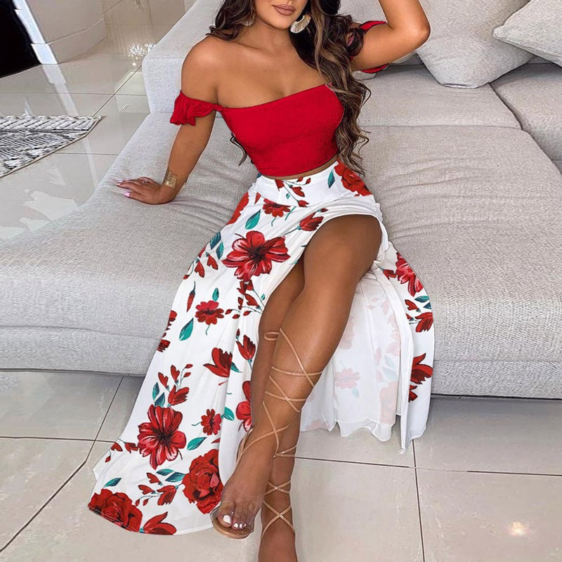 GR | Seductive Off-Shoulder One-Shoulder Split Skirt Set 