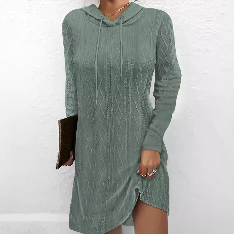 Women's textured hoodie dress with side slit, size