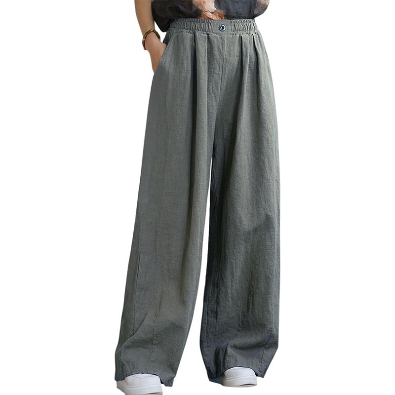 Damen weite Leinenhose mit elastischem Bund und femininen Falten GR