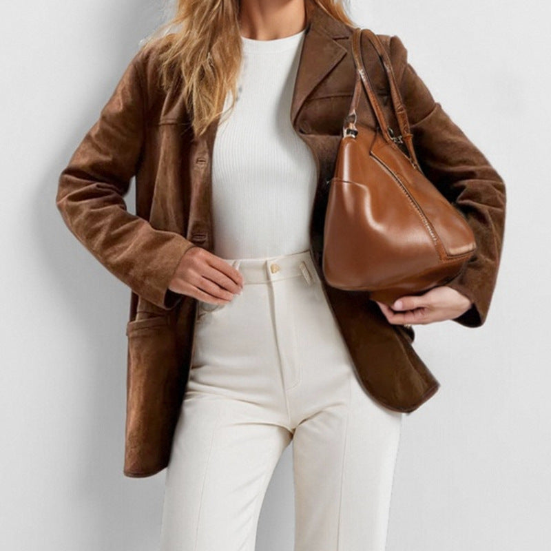 Women's elegant blazer in soft faux suede with a slim fit, size [size missing]