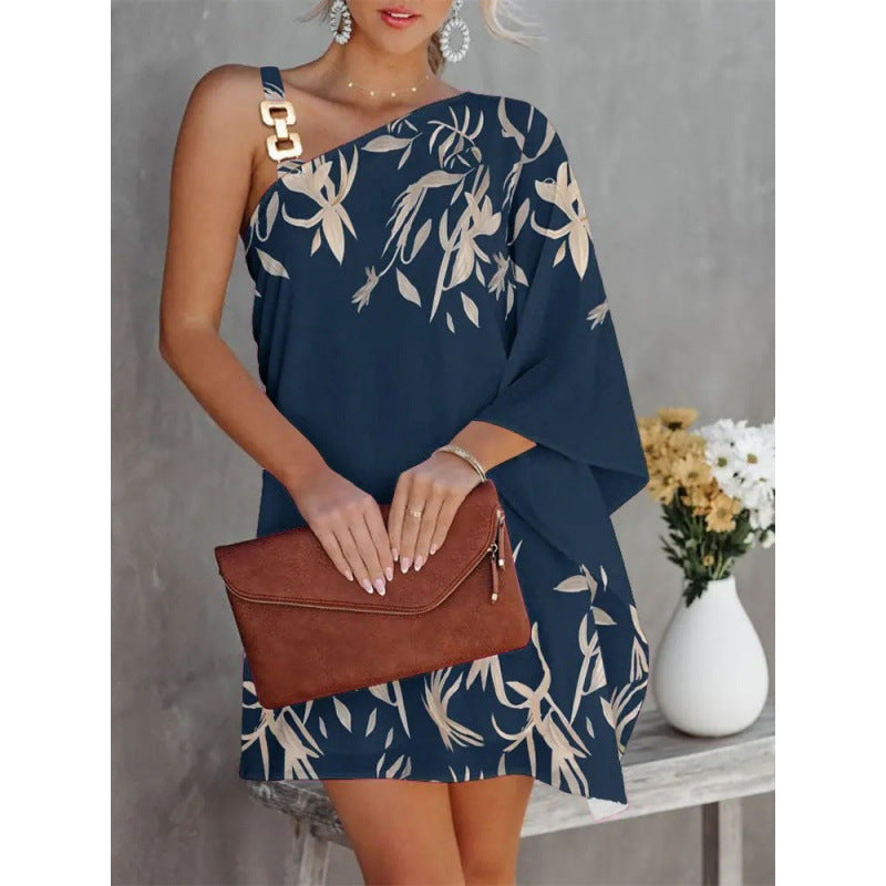 Women's asymmetrical floral dress with one shoulder strap and stylish design, size S