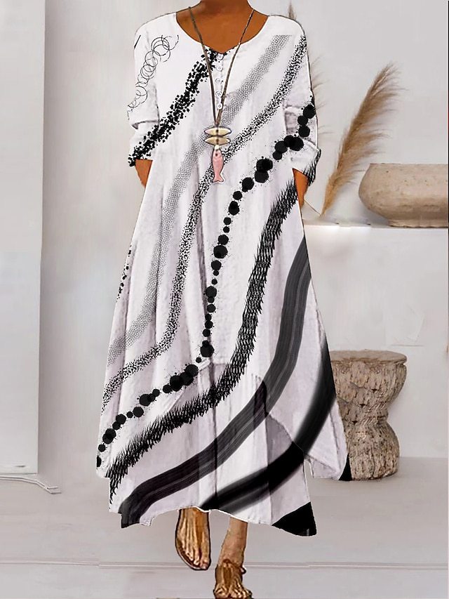 GR | Maxikleid mit Langen Ärmeln und Knopfverschluss