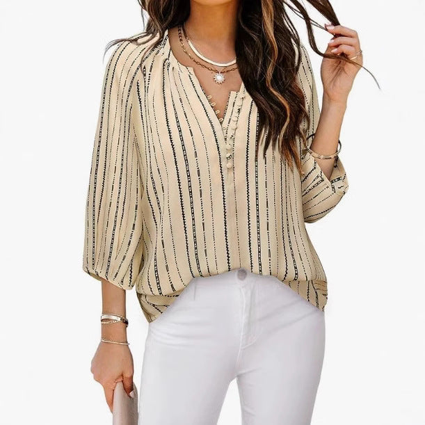 Damen elegante Tunika-Bluse mit raffinierten Streifen GR
