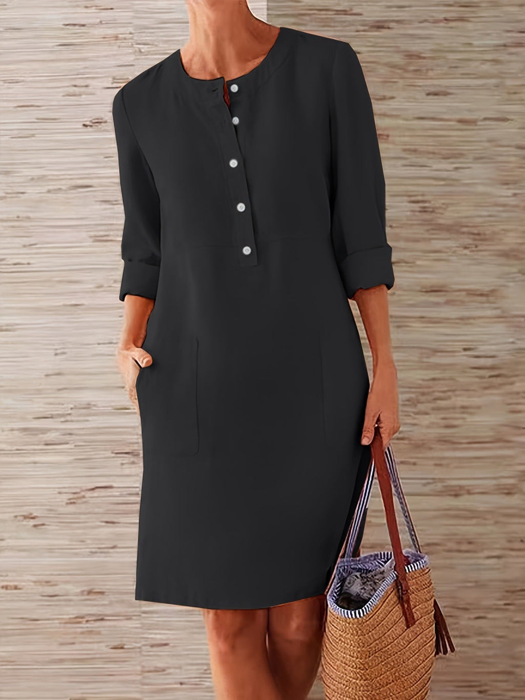 Damen Multitalent Kleid mit Knopfleiste und praktischen Taschen GR