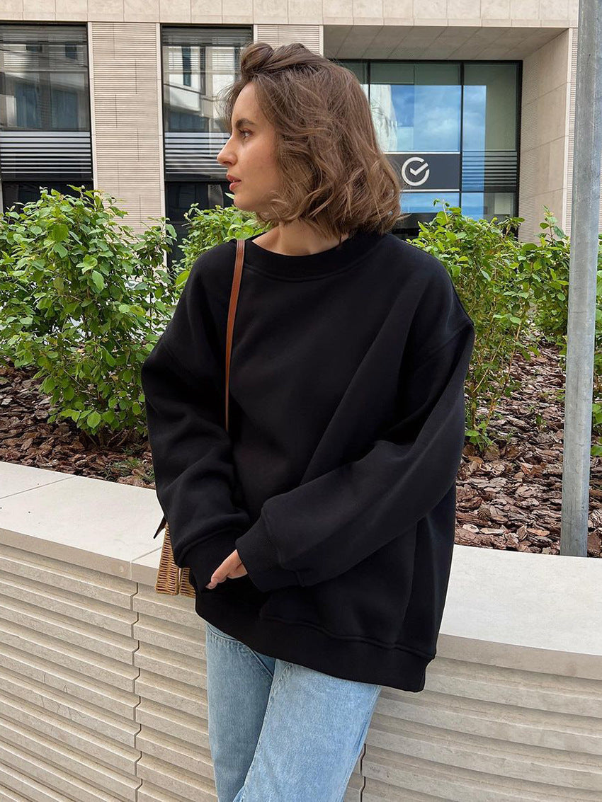 GR | Women's Loose Round Neck Fleece Sweatshirt