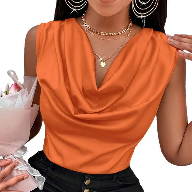 Women's elegant top with flowing neckline, size