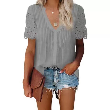 Damen Bluse mit raffinierten Stoffdetails und Spitzenärmeln GR