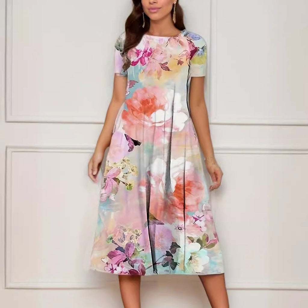 GR | Floraler Print Frühling Sommer Kurzarmkleid