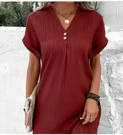 Women's casual midi dress with button details, size