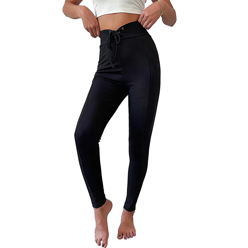 Damen Hochtaillierte Yogahose mit elastischem Bund und Rippstruktur GR