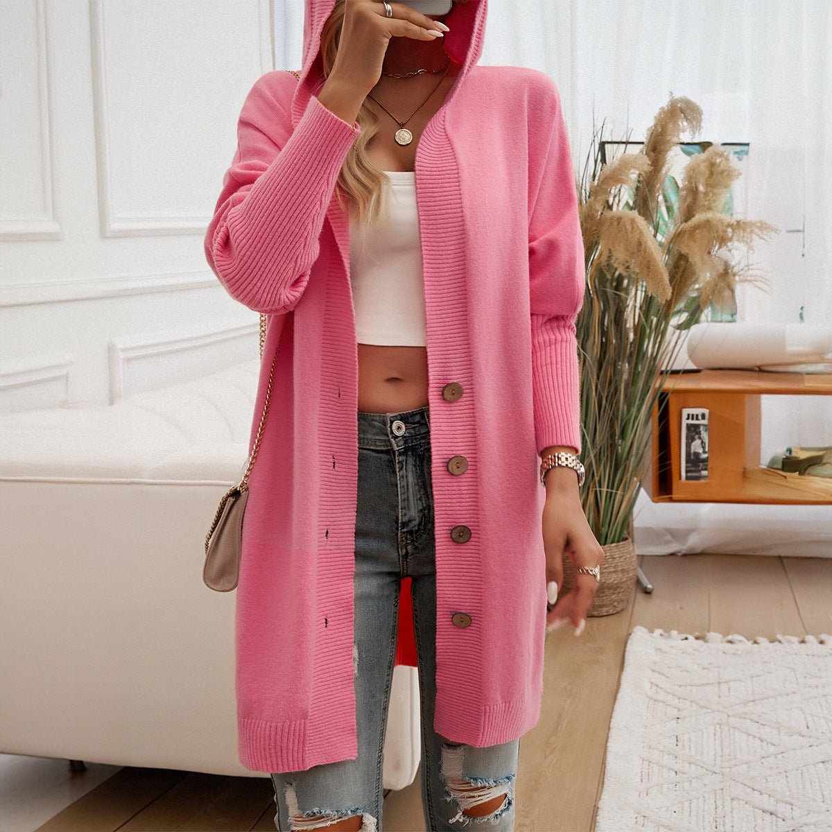 Damen Hoodie-Kardigan mit Knopfdetail und lässigem Schnitt GR