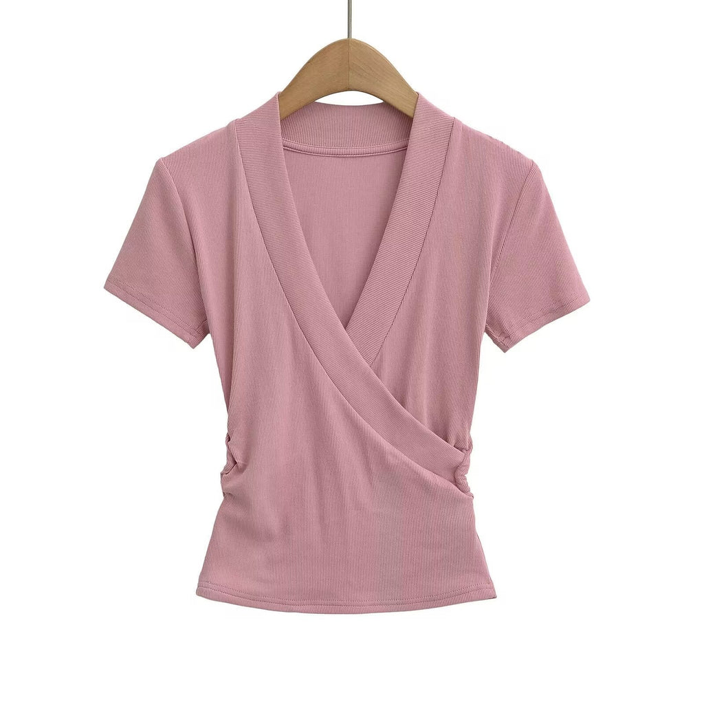 Women's wrap top with elegant V-neck and figure-flattering cut, size